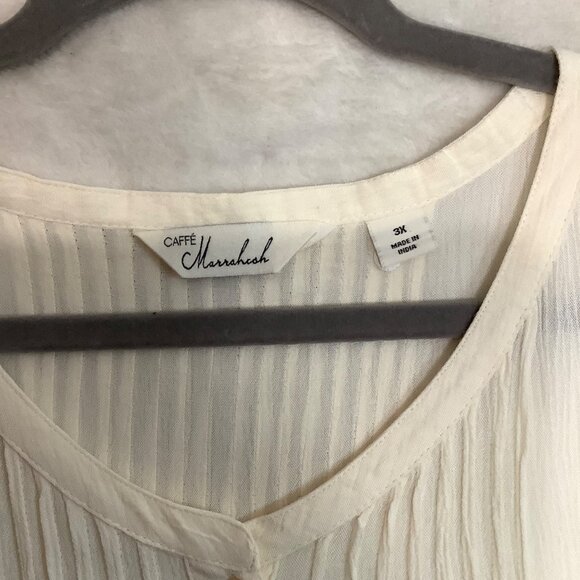 Caffe Marrakesh Pleated Button-Down Blouse Women 3X Ivory Short Sleeve India - Picture 3 of 8